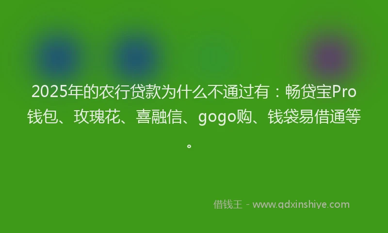 2025年的农行贷款为什么不通过有：畅贷宝Pro钱包、玫瑰花、喜融信、gogo购、钱袋易借通等。