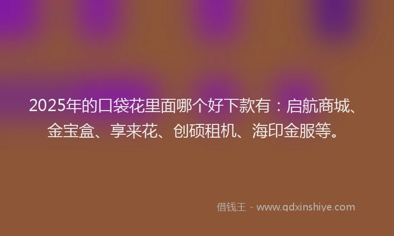 2025年的口袋花里面哪个好下款有：启航商城、金宝盒、享来花、创硕租机、海印金服等。