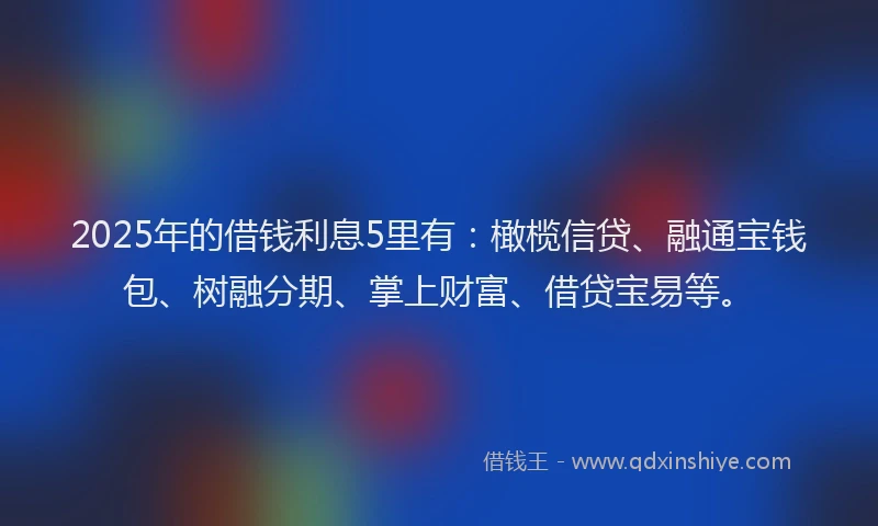 2025年的借钱利息5里有：橄榄信贷、融通宝钱包、树融分期、掌上财富、借贷宝易等。