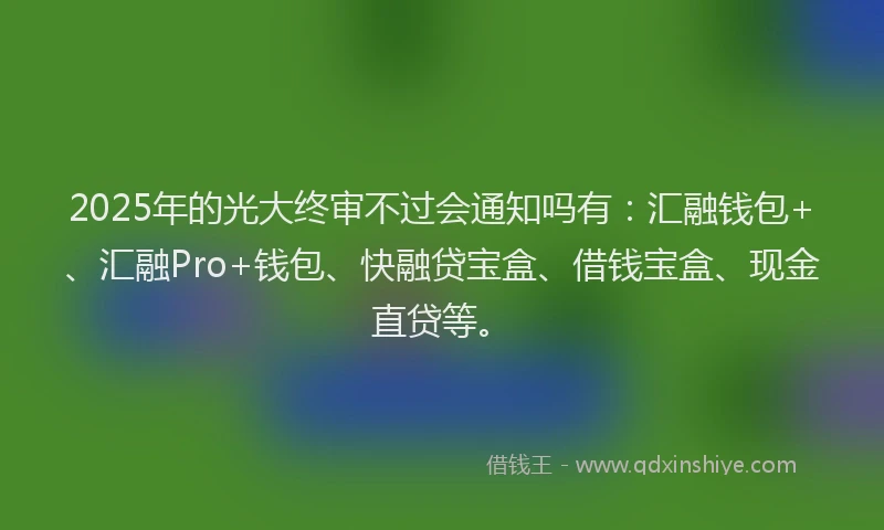 2025年的光大终审不过会通知吗有：汇融钱包+、汇融Pro+钱包、快融贷宝盒、借钱宝盒、现金直贷等。
