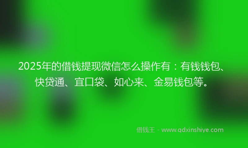 2025年的借钱提现微信怎么操作有：有钱钱包、快贷通、宜口袋、如心来、金易钱包等。
