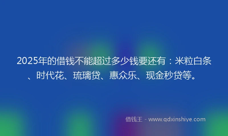 2025年的借钱不能超过多少钱要还有：米粒白条、时代花、琉璃贷、惠众乐、现金秒贷等。