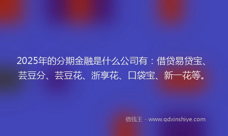 2025年的分期金融是什么公司有：借贷易贷宝、芸豆分、芸豆花、浙享花、口袋宝、新一花等。