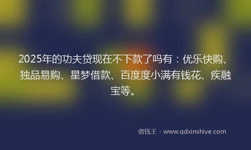 2025年的功夫贷现在不下款了吗有：优乐快购、独品易购、星梦借款、百度度小满有钱花、疾融宝等。