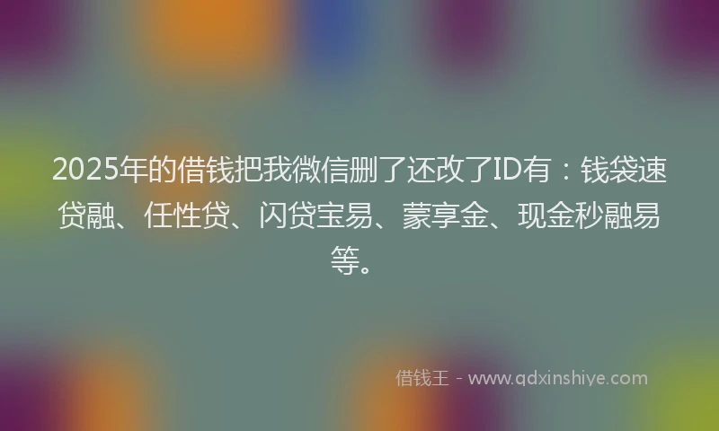 2025年的借钱把我微信删了还改了ID有：钱袋速贷融、任性贷、闪贷宝易、蒙享金、现金秒融易等。