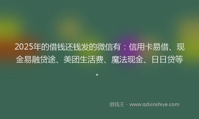 2025年的借钱还钱发的微信有：信用卡易借、现金易融贷途、美团生活费、魔法现金、日日贷等。