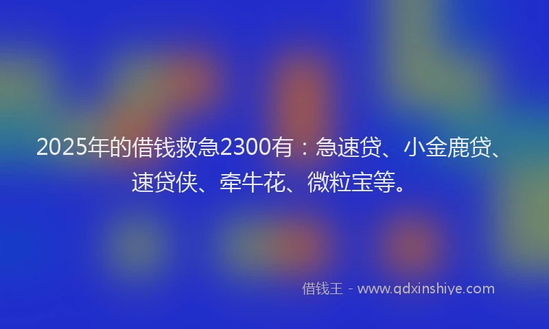 2025年的借钱救急2300有：急速贷、小金鹿贷、速贷侠、牵牛花、微粒宝等。
