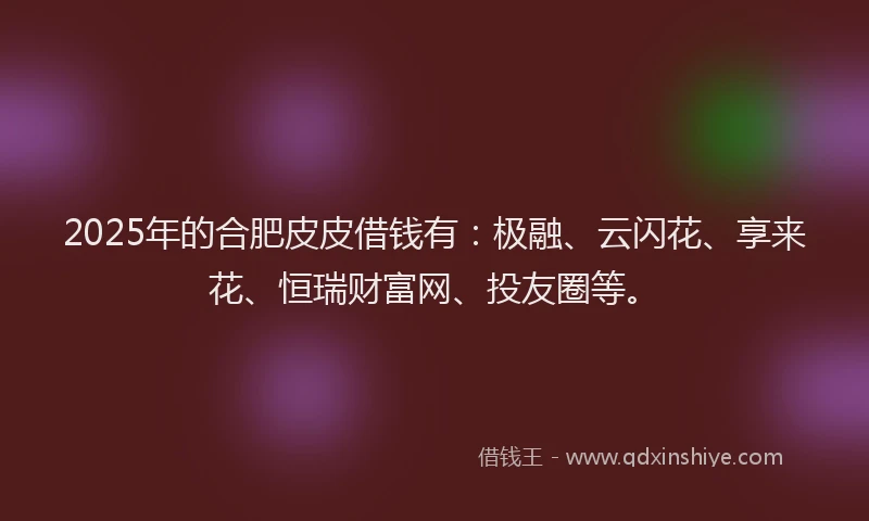2025年的合肥皮皮借钱有：极融、云闪花、享来花、恒瑞财富网、投友圈等。