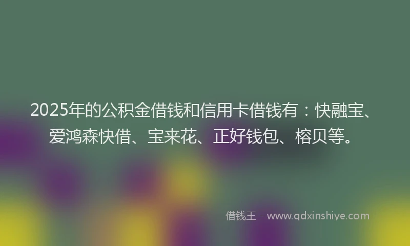 2025年的公积金借钱和信用卡借钱有：快融宝、爱鸿森快借、宝来花、正好钱包、榕贝等。