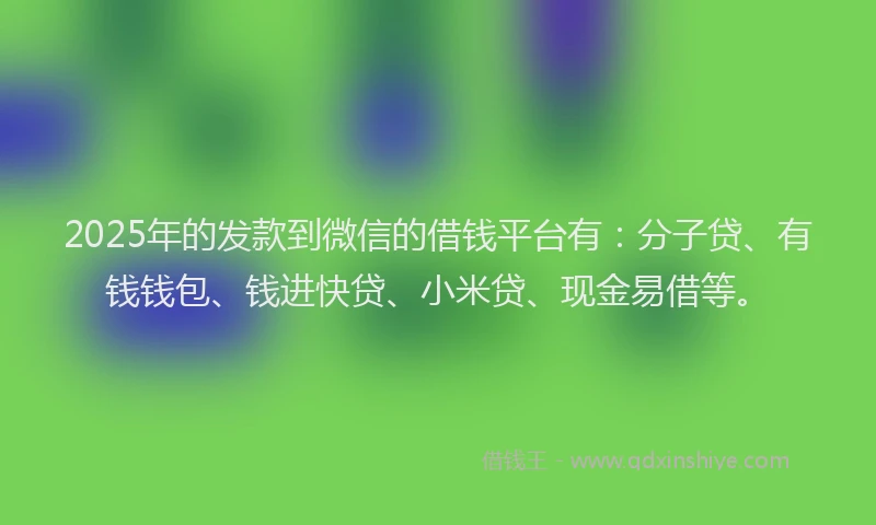 2025年的发款到微信的借钱平台有：分子贷、有钱钱包、钱进快贷、小米贷、现金易借等。