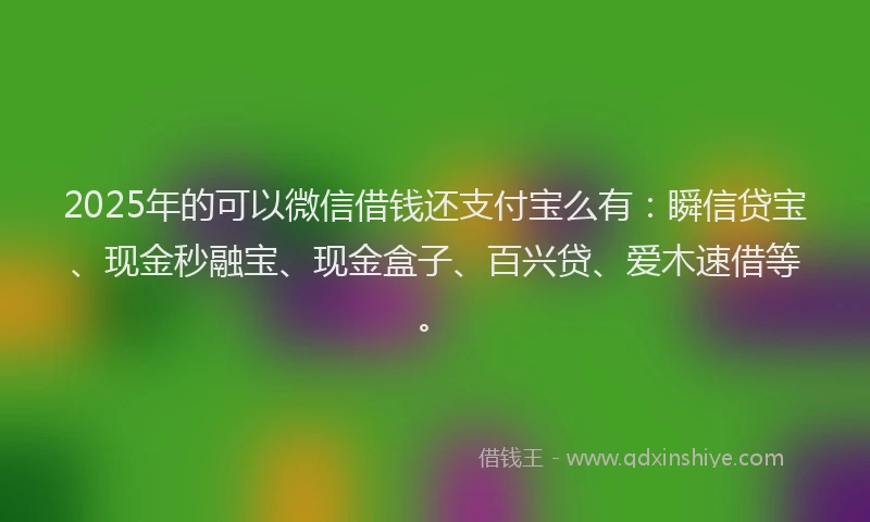 2025年的可以微信借钱还支付宝么有：瞬信贷宝、现金秒融宝、现金盒子、百兴贷、爱木速借等。