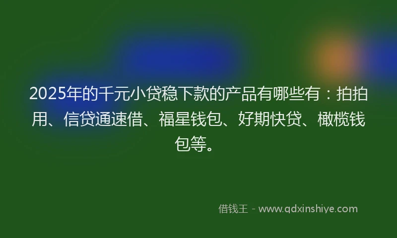 2025年的千元小贷稳下款的产品有哪些有：拍拍用、信贷通速借、福星钱包、好期快贷、橄榄钱包等。