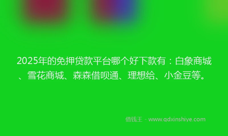 2025年的免押贷款平台哪个好下款有：白象商城、雪花商城、森森借呗通、理想给、小金豆等。