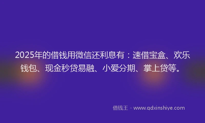 2025年的借钱用微信还利息有：速借宝盒、欢乐钱包、现金秒贷易融、小爱分期、掌上贷等。