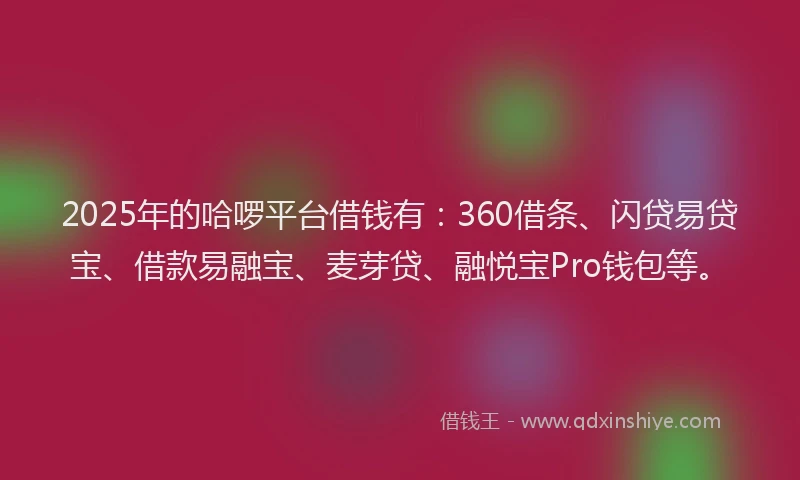 2025年的哈啰平台借钱有：360借条、闪贷易贷宝、借款易融宝、麦芽贷、融悦宝Pro钱包等。