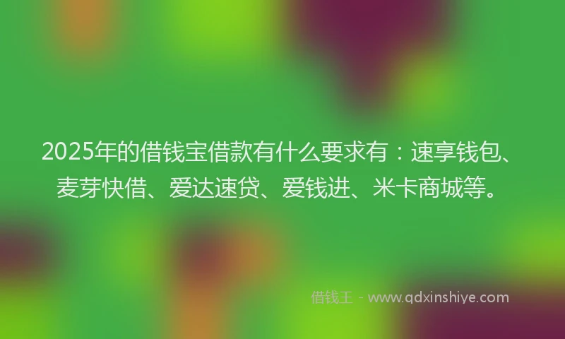 2025年的借钱宝借款有什么要求有：速享钱包、麦芽快借、爱达速贷、爱钱进、米卡商城等。