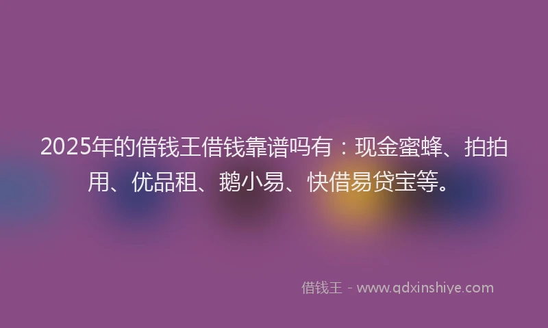 2025年的借钱王借钱靠谱吗有：现金蜜蜂、拍拍用、优品租、鹅小易、快借易贷宝等。