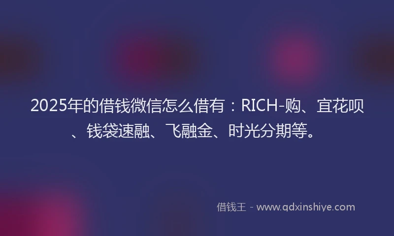 2025年的借钱微信怎么借有：RICH-购、宜花呗、钱袋速融、飞融金、时光分期等。