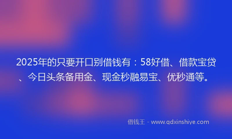 2025年的只要开口别借钱有：58好借、借款宝贷、今日头条备用金、现金秒融易宝、优秒通等。