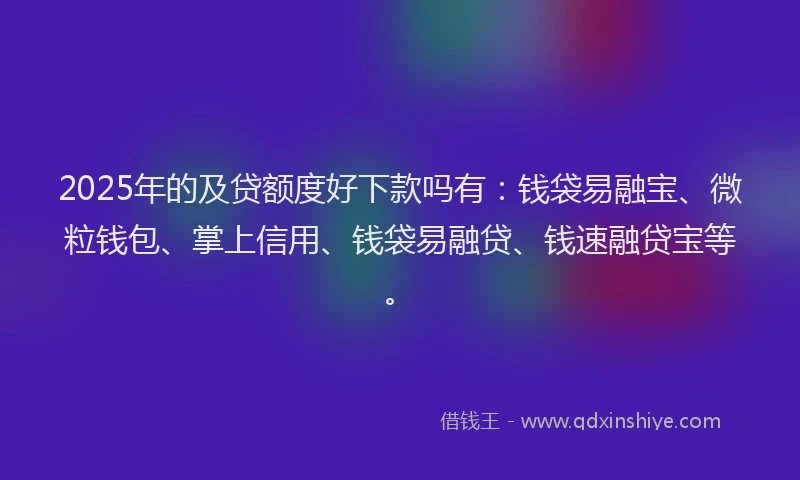 2025年的及贷额度好下款吗有：钱袋易融宝、微粒钱包、掌上信用、钱袋易融贷、钱速融贷宝等。