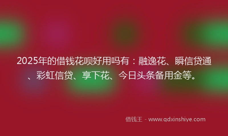 2025年的借钱花呗好用吗有：融逸花、瞬信贷通、彩虹信贷、享下花、今日头条备用金等。