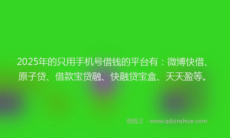 2025年的只用手机号借钱的平台有：微博快借、原子贷、借款宝贷融、快融贷宝盒、天天盈等。