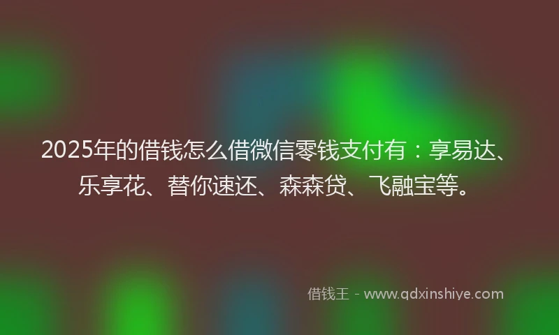 2025年的借钱怎么借微信零钱支付有：享易达、乐享花、替你速还、森森贷、飞融宝等。