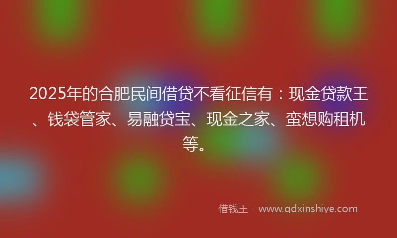 2025年的合肥民间借贷不看征信有：现金贷款王、钱袋管家、易融贷宝、现金之家、蛮想购租机等。