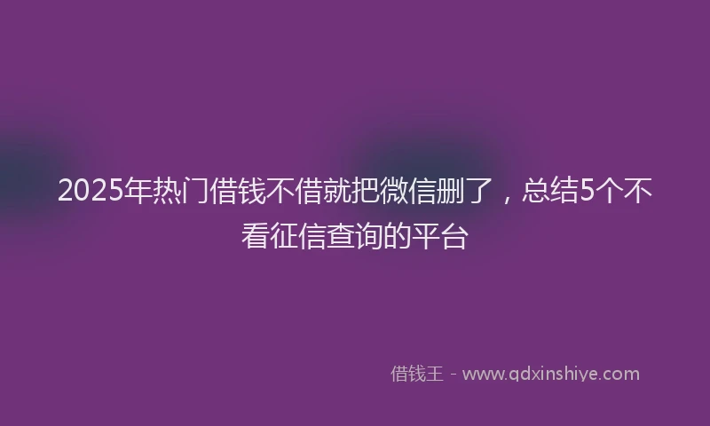 2025年热门借钱不借就把微信删了，总结5个不看征信查询的平台