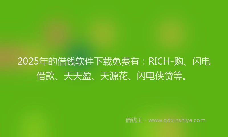 2025年的借钱软件下载免费有：RICH-购、闪电借款、天天盈、天源花、闪电侠贷等。
