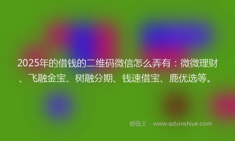 2025年的借钱的二维码微信怎么弄有：微微理财、飞融金宝、树融分期、钱速借宝、鹿优选等。