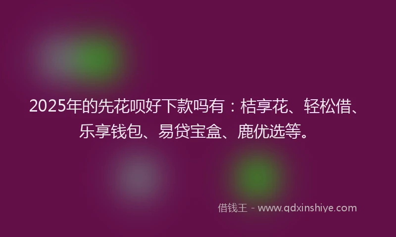2025年的先花呗好下款吗有：桔享花、轻松借、乐享钱包、易贷宝盒、鹿优选等。
