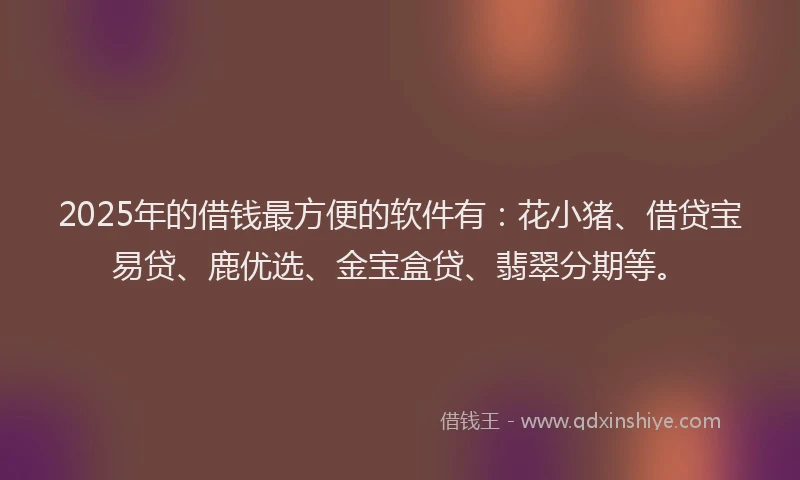 2025年的借钱最方便的软件有：花小猪、借贷宝易贷、鹿优选、金宝盒贷、翡翠分期等。