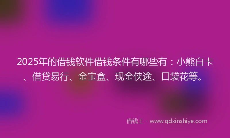 2025年的借钱软件借钱条件有哪些有：小熊白卡、借贷易行、金宝盒、现金侠途、口袋花等。