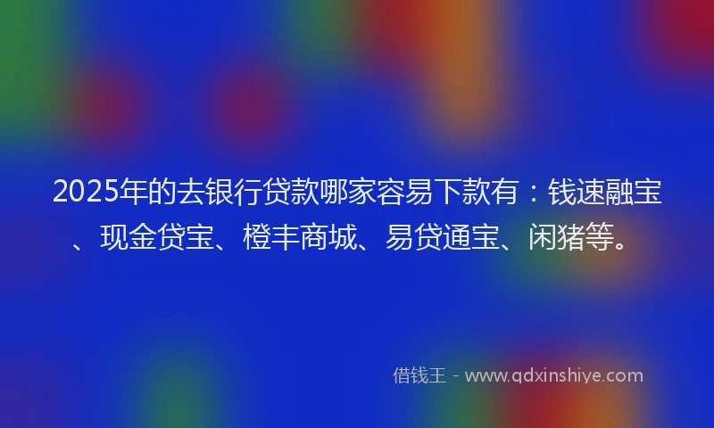 2025年的去银行贷款哪家容易下款有：钱速融宝、现金贷宝、橙丰商城、易贷通宝、闲猪等。