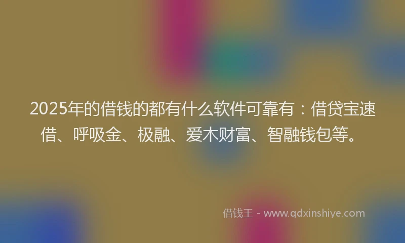 2025年的借钱的都有什么软件可靠有：借贷宝速借、呼吸金、极融、爱木财富、智融钱包等。