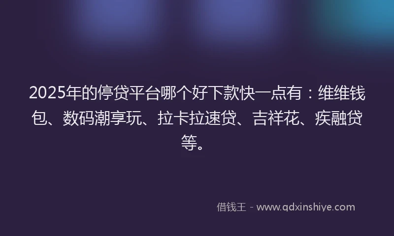 2025年的停贷平台哪个好下款快一点有：维维钱包、数码潮享玩、拉卡拉速贷、吉祥花、疾融贷等。