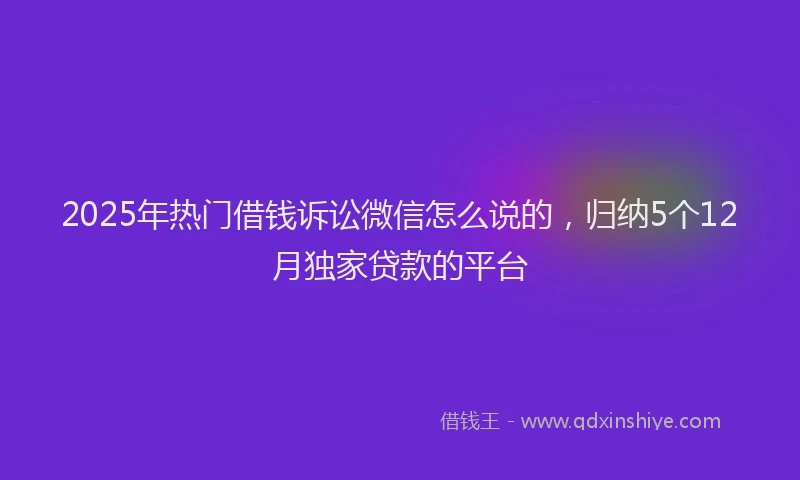 2025年热门借钱诉讼微信怎么说的，归纳5个12月独家贷款的平台