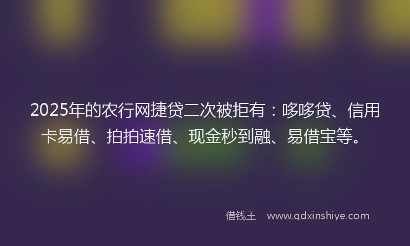 2025年的农行网捷贷二次被拒有：哆哆贷、信用卡易借、拍拍速借、现金秒到融、易借宝等。