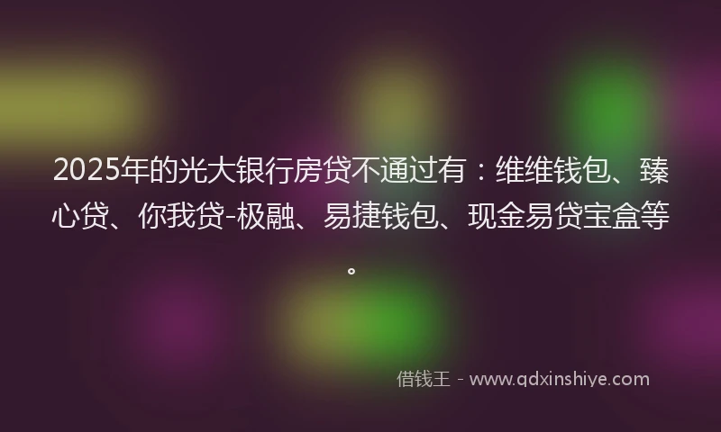 2025年的光大银行房贷不通过有：维维钱包、臻心贷、你我贷-极融、易捷钱包、现金易贷宝盒等。
