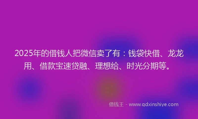 2025年的借钱人把微信卖了有：钱袋快借、龙龙用、借款宝速贷融、理想给、时光分期等。