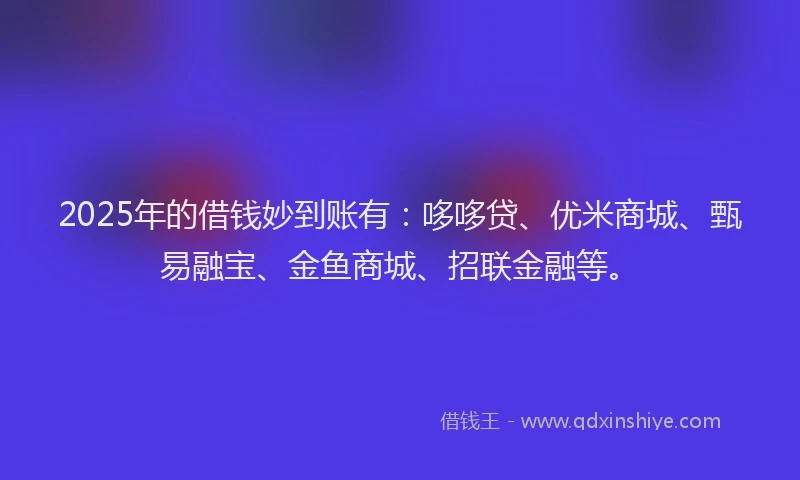 2025年的借钱妙到账有：哆哆贷、优米商城、甄易融宝、金鱼商城、招联金融等。