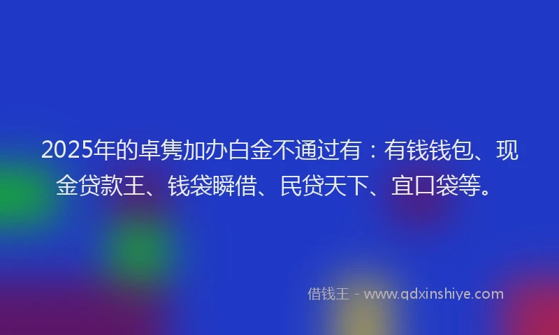 2025年的卓隽加办白金不通过有：有钱钱包、现金贷款王、钱袋瞬借、民贷天下、宜口袋等。