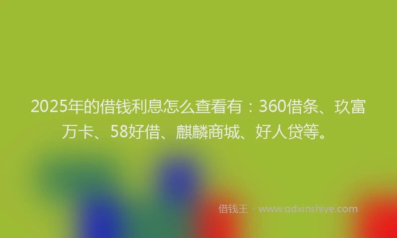 2025年的借钱利息怎么查看有：360借条、玖富万卡、58好借、麒麟商城、好人贷等。
