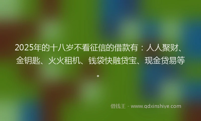 2025年的十八岁不看征信的借款有：人人聚财、金钥匙、火火租机、钱袋快融贷宝、现金贷易等。