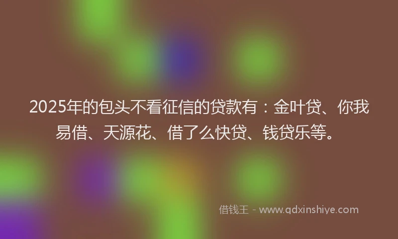 2025年的包头不看征信的贷款有：金叶贷、你我易借、天源花、借了么快贷、钱贷乐等。