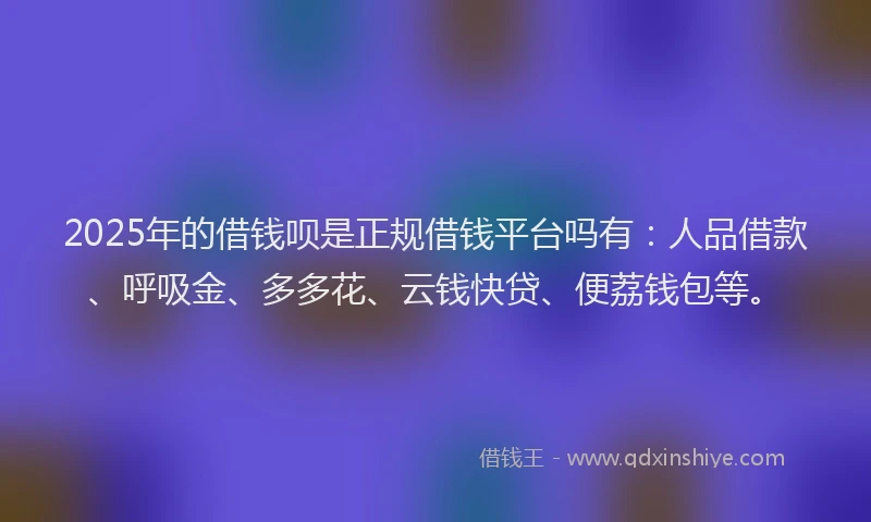 2025年的借钱呗是正规借钱平台吗有：人品借款、呼吸金、多多花、云钱快贷、便荔钱包等。