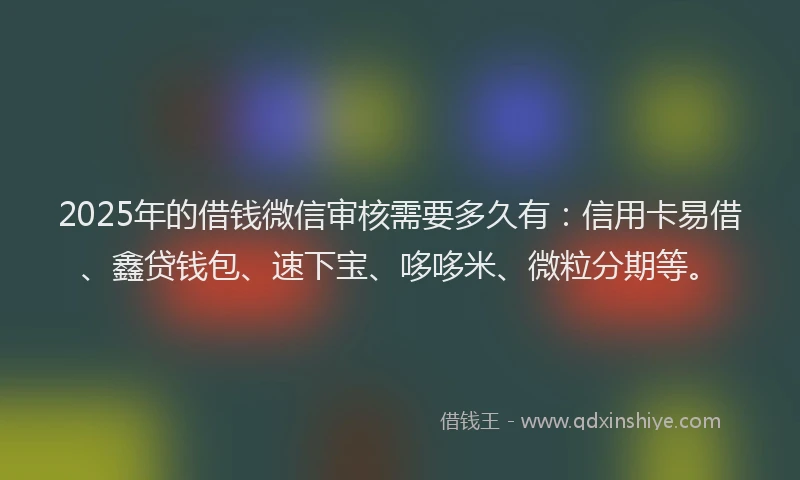 2025年的借钱微信审核需要多久有：信用卡易借、鑫贷钱包、速下宝、哆哆米、微粒分期等。