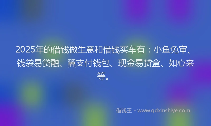 2025年的借钱做生意和借钱买车有：小鱼免审、钱袋易贷融、翼支付钱包、现金易贷盒、如心来等。