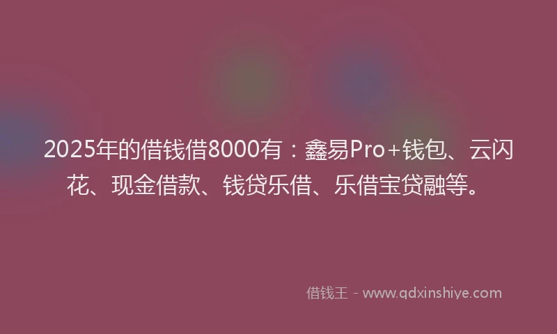 2025年的借钱借8000有：鑫易Pro+钱包、云闪花、现金借款、钱贷乐借、乐借宝贷融等。